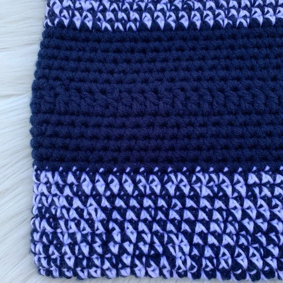 Crochet Blue & White Stripe Boho Tote Shoulder Bag - Picture 3 of 7